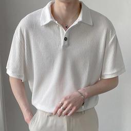夏季輕熟風短袖POLO衫男 潮牌痞帥韓版 寬鬆短袖上衣 V型翻領t恤男-22號穿搭 歷史價格詳細信息