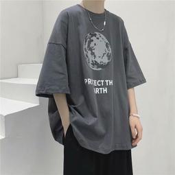 短袖t恤男生衣服ins潮流港風夏季克萊因藍寬松大碼五分袖 歷史價格詳細信息