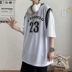 假兩件短袖t恤 破洞T恤 男破洞上衣連帽寬鬆短袖印花T恤 潮牌嘻哈拼色短T 男T恤 潮T 男五分袖上衣-MINTS名仕男裝 歷史價格詳細信息