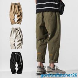 工作褲男 男褲子  港風休閑褲男士純棉九分褲夏季韓版純色簡約寬松直筒百搭褲子男褲 歷史價格詳細信息