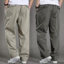 夏季男士工裝褲薄款運動褲中年男長褲子爸爸裝寬鬆直筒休閒褲戶外 歷史價格詳細信息