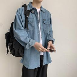 牛仔襯衫男春秋男士寬松長袖韓版純棉休閑上衣青年大碼外套潮流-靚仔男裝 歷史價格詳細信息