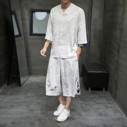 中國風男裝短袖T恤男龍圓領夏季刺繡龍袍國潮青年潮流霸氣印花ins#皇運 歷史價格詳細信息