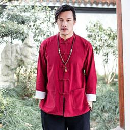 新款春中國風男裝棉麻唐裝暗扣復古風中年男士V領長袖襯衫外 男士唐裝 歷史價格詳細信息