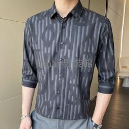 七分袖襯衫男2023夏季薄款中袖休閑襯衣工裝外套男士短袖男裝上衣-靚仔男裝 歷史價格詳細信息