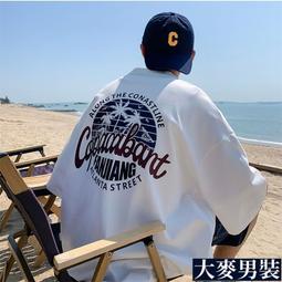 重磅純棉t恤夏季美式復古oversize字母印花短袖t恤男寬鬆休閒百搭半袖體恤 歷史價格詳細信息