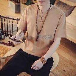 亞麻短袖t恤男士夏季寬鬆短袖大尺碼棉麻體恤素色透氣V領薄款上衣男【滿299元發貨】 歷史價格詳細信息