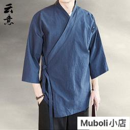 中國風外套男七分袖唐裝漢服夏薄款寬鬆日系小外套道袍和服亞麻上衣男士襯衫新款日式-時尚男裝 歷史價格詳細信息