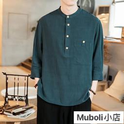 夏季亞麻襯衫 七分袖簡約襯衫男 日系休閑寬松上衣 襯衫男 文藝襯衫男 立領棉麻襯衣 潮流男裝  C1020 歷史價格詳細信息