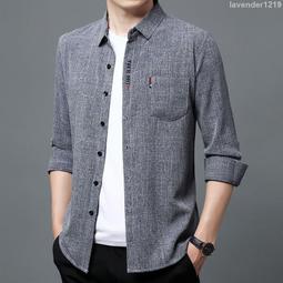 新款男士秋季棉麻長袖襯衫純色立領襯衣純色T恤 外貿 歷史價格詳細信息