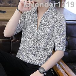 條紋襯衫 男士五分袖 中袖 新款潮流 免燙抗皺 修身 韓版印花 帥氣襯衣 歷史價格詳細信息