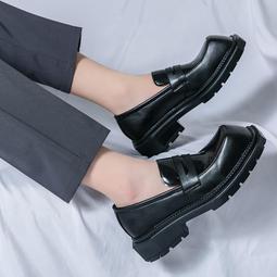 英倫風厚底黑色小皮鞋男韓版圓頭德比鞋時尚ins百搭增高休閒皮鞋 歷史價格詳細信息