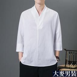 中國風男士T恤夏季棉麻七分袖休閑T恤男青純色T恤-正正男裝 歷史價格詳細信息