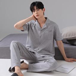 純棉睡衣套裝 寬鬆睡衣 男家居服男士睡衣夏季短袖短褲薄款套裝卡通套頭男款夏全棉大碼家居服套裝 歷史價格詳細信息