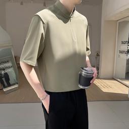 夏季新款輕熟休閑現貨冰絲男士襯衫中年合體型翻領純色薄款襯衣男 男短袖t 男裝 歷史價格詳細信息