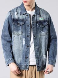 春季復古牛仔外套男士潮流上衣簡約休閑翻領牛仔衣刺繡秋韓版夾克天天精選 歷史價格詳細信息
