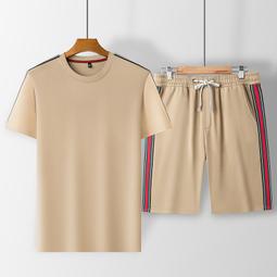男套裝兩件套 休閒套裝 夏季寬鬆潮流男士短袖T恤運動兩件套 男性簡約百搭上衣短褲套裝 歷史價格詳細信息