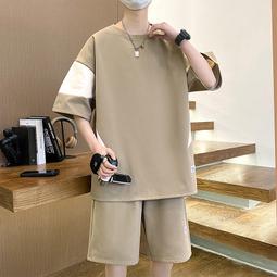 男士運動休閒套裝拼色運動服秋冬2件套抓絨大學T+棉褲外貿男士套裝新款男女同款秋冬大學T  保暖大學T外貿羊絨套裝 歷史價格詳細信息