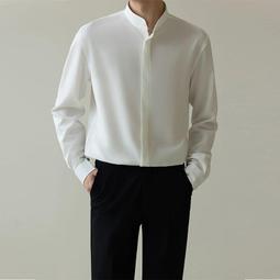秋季輕熟風襯衫男 長袖襯衫 韓版襯衫 素色襯衫 立領免燙寬鬆商務襯衫 歷史價格詳細信息