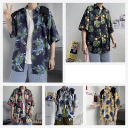 花襯衫　樹葉印花襯衫男夏季潮流寬鬆港風夏威夷短袖襯衣 寬鬆 時尚 免燙 歷史價格詳細信息