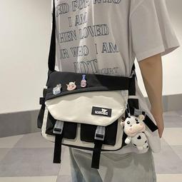 斜挎包男士休閒撞色大容量日系郵差包男生揹包運動單肩包女帆布包 歷史價格詳細信息