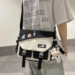 斜挎包男士休閒撞色大容量日系郵差包男生揹包運動單肩包女帆布包 歷史價格詳細信息