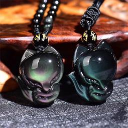 佛珠手串 天然佛珠東海水晶天然彩虹眼黑曜石圓肚直孔小貔貅配雙彩眼圓珠男女手串 歷史價格詳細信息