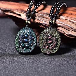 佛珠手串 天然佛珠東海水晶天然彩虹眼黑曜石圓肚直孔小貔貅配雙彩眼圓珠男女手串 歷史價格詳細信息