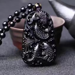 黑曜石磨砂款方本命佛項鍊 天然黑曜石生肖守護神方牌吊墜~善緣閣 歷史價格詳細信息