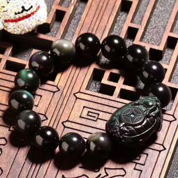 佛珠手串 天然佛珠東海水晶天然彩虹眼黑曜石圓肚直孔小貔貅配雙彩眼圓珠男女手串 歷史價格詳細信息