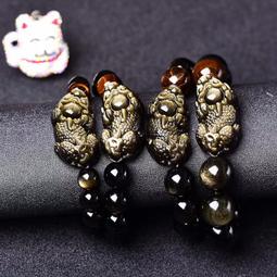 佛珠手串 天然佛珠節高水晶批發 天然黑曜石冰種貔貅手鏈 配虎眼石男女款手串 歷史價格詳細信息