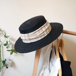 草帽 黑色系带简约法式复古羊毛呢平顶礼帽女秋冬巴拿马羊毛毡礼帽女士~熱銷 歷史價格詳細信息