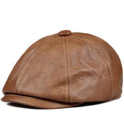 ~皮皮創~原創設計真皮貝雷帽簡約文藝中性帥氣時尚潮人必備小羊皮圓頂帽復古英倫風畫家帽--無啾啾款 歷史價格詳細信息