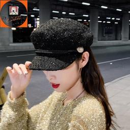 貝雷帽女韓版潮百搭帽子PU皮革亮皮英倫復古秋冬天鉚釘時尚海軍帽 歷史價格詳細信息