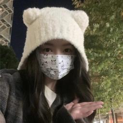 小熊帽子女秋冬季保暖百搭可愛大頭圍2022新款針織防寒護耳毛線帽#促銷 #現貨 #可開發票 歷史價格詳細信息