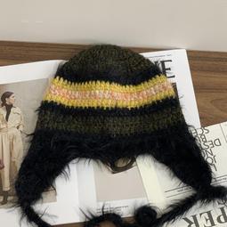 毛線帽子女日系小清新撞色漁夫帽秋冬保暖盆帽顯臉小針織保暖冷帽 歷史價格詳細信息