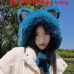 加厚毛絨耳朵小雷鋒帽保暖護耳防寒可愛眼睛顯臉小套頭帽女冬天 歷史價格詳細信息