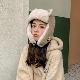 可愛小熊耳朵毛絨帽子女冬季韓版百搭顯臉小護耳帽保暖防寒雷鋒帽 歷史價格詳細信息