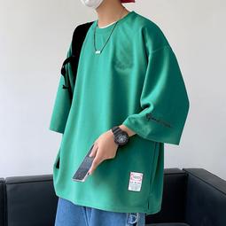 七分袖t恤男潮牌ins寬松大碼寬鬆圓領短袖痞帥潮流衣服男@木吉街風男裝 歷史價格詳細信息
