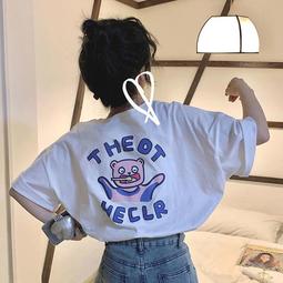 台灣現貨新款 卡通新款復古百搭寬松扎染撞色卡通短袖T恤女夏上衣韓版寬松學生ins潮T恤 短袖T恤 卡通T恤 夏天衣服 歷史價格詳細信息