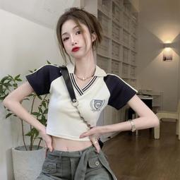 台灣現貨短版V領上衣 短袖T恤 小個子緊身短袖 露肚高腰上衣 性感 簡約時尚女裝  露天市集  全台最大的網路購物市集 歷史價格詳細信息