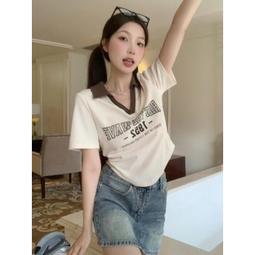 撞色polo領衛衣女春秋韓版寬松薄款早秋小個子百搭假兩件上衣外套-餘登米女裝 歷史價格詳細信息
