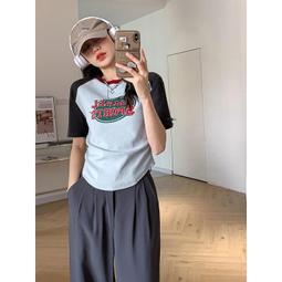 台灣現貨美式復古T恤短袖女薄款夏季寬鬆韓版學生百搭日系設計感簡約上衣 歷史價格詳細信息