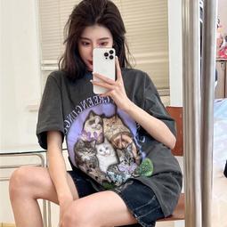 台灣現貨【Cherry⑦】100%純棉 美式復古上衣 短袖T恤 水洗 短上衣 長版上衣 寬鬆 oversize t恤 正 歷史價格詳細信息