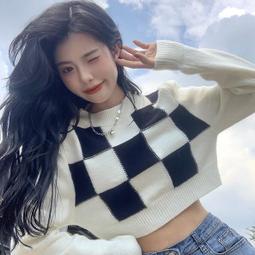 棋盤格毛衣小外套 SXXL 潮牌寬鬆外穿慵懶針織v領小外套 長袖小外套毛衣 秋冬情侶裝黑白格子毛衣馬甲男女同款 歷史價格詳細信息