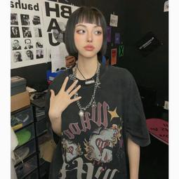 台灣現貨美式復古T恤短袖女薄款夏季寬鬆韓版學生百搭日系設計感簡約上衣 歷史價格詳細信息