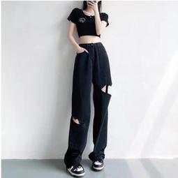 台灣現貨 牛仔褲 黑色牛仔褲 高磅硬挺彈力面料 窄管 束口 刀割 M-3L 多款【NoMorre】#5476 歷史價格詳細信息