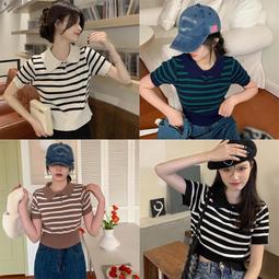 台灣現貨復古條紋T恤衫2023夏季新款法式圓領透氣薄款時尚百搭短袖女上衣  露天市集  全台最大的網路購物市集 歷史價格詳細信息