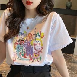台灣現貨夏季短袖 T 卹女士圓領中長卡通字母學生韓版上衣大碼 4XL 歷史價格詳細信息