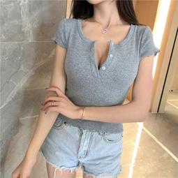台灣現貨短版V領上衣 短袖T恤 小個子緊身短袖 露肚高腰上衣 性感 簡約時尚女裝  露天市集  全台最大的網路購物市集 歷史價格詳細信息